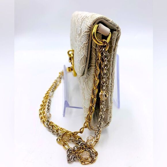 Auth Dolce & Gabbana Floral Lace Taormina Clutch Gold Silver Chains Straps - Picture 5 of 16